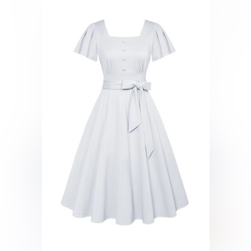 Belle Poque Fall Vintage Style Ruffle Short Sleeve Swing Cocktail Dress
